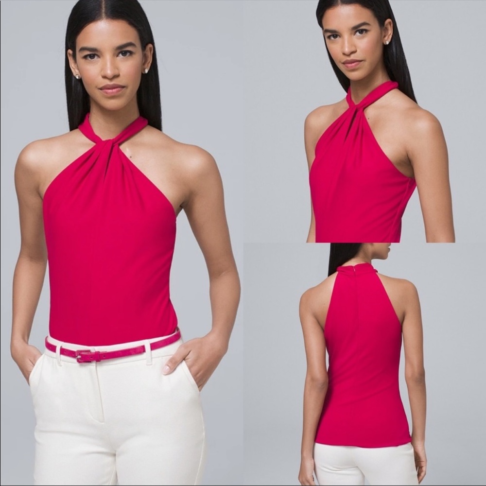 WHBM Twist Front Halter Tank Top Pink Red Magenta XXS Valentine’s Day top NWOT